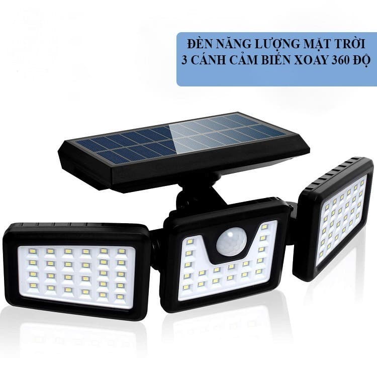 Đèn Năng Lượng Mặt Trời 3 Đầu 122 LED, Đèn Cảm Biến Chuyển Động Ngoài Trời Chống Nước, Chiếu Sáng Sân Vườn