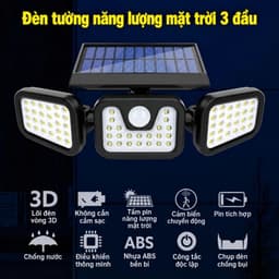 Đèn Năng Lượng Mặt Trời 3 Đầu 122 LED, Đèn Cảm Biến Chuyển Động Ngoài Trời Chống Nước, Chiếu Sáng Sân Vườn 2