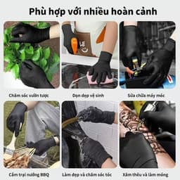 Hộp 100 chiếc Găng Tay Cao Su Không Bột Đen và Hộp 30 Găng Tay Rửa Chén Bằng PVC Mỏng Beesung. LMS 7
