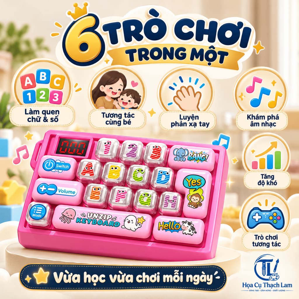 Bàn Phím Đồ Chơi Cho Bé Từ 3 Tuổi Có Đèn LED, Âm Thanh, Trò Chơi, Điều Chỉnh Âm Lượng