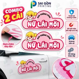 [SGP] Combo 2 Decal Nam Châm Nữ Lái Mới 30x14cm Dán Xe Ô Tô, Sticker Cảnh Báo Dễ Thương, Chống Nước, Dễ Tháo Lắp 1