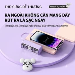 Pin Sạc Dự Phòng Mini Cute Tích Hợp Dây Cáp Sạc Nhanh - Cục Sạc Dự Phòng Trong Suốt  Cho iPhone / Adroid (S02) 2