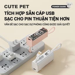 Pin Sạc Dự Phòng Mini Cute Tích Hợp Dây Cáp Sạc Nhanh - Cục Sạc Dự Phòng Trong Suốt  Cho iPhone / Adroid (S02) 7