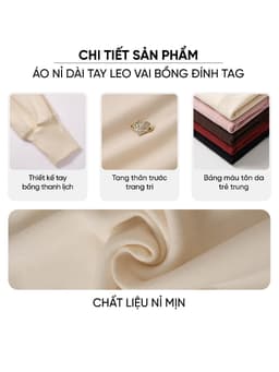 Áo nỉ nữ CARDINA dài tay cổ leo vai bồng đính tag 6ANF06 3