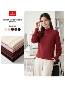 Áo nỉ nữ CARDINA dài tay cổ leo vai bồng đính tag 6ANF06 1
