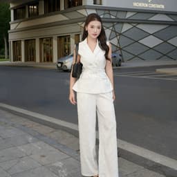 Set Vest Gile Sát Nách Kẻ Sọc HB.CLOSET Cùng Quần Ống Rông Peplum Phối Đai Lưng Thanh Lịch Công Sở S239 8