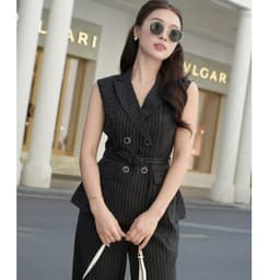 Set Vest Gile Sát Nách Kẻ Sọc HB.CLOSET Cùng Quần Ống Rông Peplum Phối Đai Lưng Thanh Lịch Công Sở S239 4