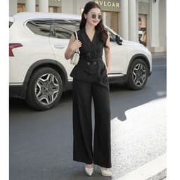 Set Vest Gile Sát Nách Kẻ Sọc HB.CLOSET Cùng Quần Ống Rông Peplum Phối Đai Lưng Thanh Lịch Công Sở S239 3
