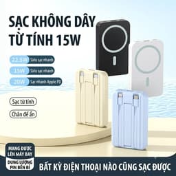 Pin Sạc Dự Phòng Từ Tính Sạc Không Dây 15W Tích Hợp Cáp Sạc Nhanh Kép 22.5W & Chân Đế Gấp Ẩn Cho iPhone Type C (S01) 1