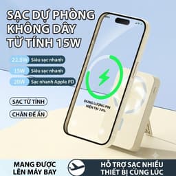 Pin Sạc Dự Phòng Từ Tính Sạc Không Dây 15W Tích Hợp Cáp Sạc Nhanh Kép 22.5W & Chân Đế Gấp Ẩn Cho iPhone Type C (S01) 3