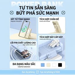 Pin Sạc Dự Phòng Từ Tính Sạc Không Dây 15W Tích Hợp Cáp Sạc Nhanh Kép 22.5W & Chân Đế Gấp Ẩn Cho iPhone Type C (S01) 6