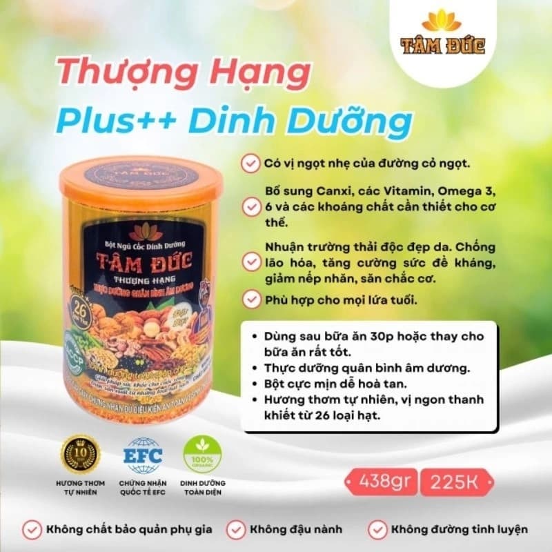 Bột ngũ cốc dinh dưỡng TÂM ĐỨC Thượng hạng Plus+ 438gr hương thơm tự nhiên.