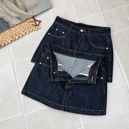 Chân Váy Jean Ngắn Túi Hộp Form A CHEZI HOUSE Dáng Chữ A Tôn Dáng Vải Denim Đẹp Style Hàn Quốc #8912 Màu Xanh Than 5
