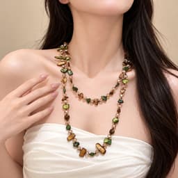 Dây Chuyền Hạt Vỏ Trai Boho 2 Tầng Phối Màu Xanh Nâu Vintage – Vòng Cổ Dài Nữ Phong Cách Retro Thanh Lịch CEM Xinh 1