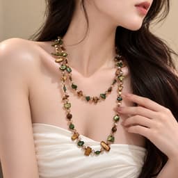 Dây Chuyền Hạt Vỏ Trai Boho 2 Tầng Phối Màu Xanh Nâu Vintage – Vòng Cổ Dài Nữ Phong Cách Retro Thanh Lịch CEM Xinh 2