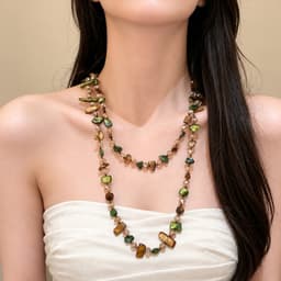 Dây Chuyền Hạt Vỏ Trai Boho 2 Tầng Phối Màu Xanh Nâu Vintage – Vòng Cổ Dài Nữ Phong Cách Retro Thanh Lịch CEM Xinh 3