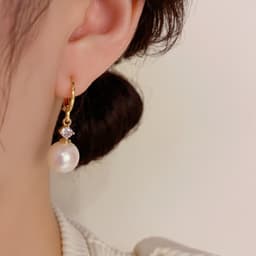 Bông Tai Ngọc Trai Giọt Tròn Đính Đá Lấp Lánh Mạ Vàng, Khuyên Tai Nữ Dáng Rủ Thanh Lịch Sang Trọng Phong Cách Hàn Quốc C 2