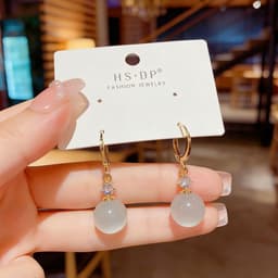 Bông Tai Ngọc Trai Giọt Tròn Đính Đá Lấp Lánh Mạ Vàng, Khuyên Tai Nữ Dáng Rủ Thanh Lịch Sang Trọng Phong Cách Hàn Quốc C 4