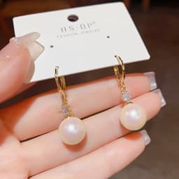 Bông Tai Ngọc Trai Giọt Tròn Đính Đá Lấp Lánh Mạ Vàng, Khuyên Tai Nữ Dáng Rủ Thanh Lịch Sang Trọng Phong Cách Hàn Quốc C 3