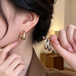 Bông Tai Khoen Bất Đối Xứng Màu Vàng Bạc, Khuyên Tai Nữ Dáng Giọt Nước Phong Cách Hàn Quốc Sang Trọng Cá Tính CEM 2