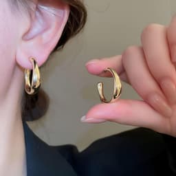 Bông Tai Khoen Bất Đối Xứng Màu Vàng Bạc, Khuyên Tai Nữ Dáng Giọt Nước Phong Cách Hàn Quốc Sang Trọng Cá Tính CEM 5