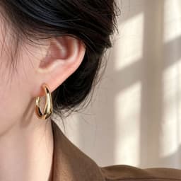 Bông Tai Khoen Bất Đối Xứng Màu Vàng Bạc, Khuyên Tai Nữ Dáng Giọt Nước Phong Cách Hàn Quốc Sang Trọng Cá Tính CEM 3