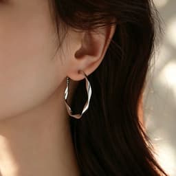 Bông Tai Khoen Tròn Xoắn Sóng Màu Bạc, Khuyên Tai Nữ Bản To Uốn Lượn Cách Điệu Phong Cách Hàn Quốc Sang Trọng Cá Tính 1