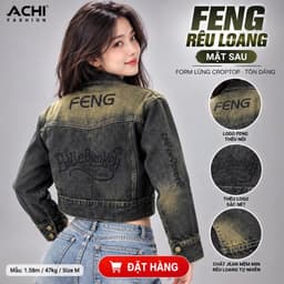 Áo Khoác Jean Nữ FENG — Form Lửng Croptop Tôn Dáng, 3 Màu Rêu Loang/Xám/Xanh, Size M-L-XL (40-70kg) 2