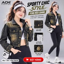 Áo Khoác Jean Nữ FENG — Form Lửng Croptop Tôn Dáng, 3 Màu Rêu Loang/Xám/Xanh, Size M-L-XL (40-70kg) 3