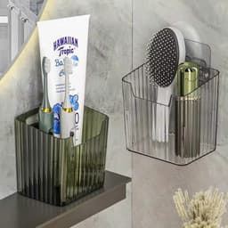 Hộp đựng đồ nhà tắm, phòng bếp đa năng bằng nhựa trong suốt kèm miếng dán tường A1Ti0 2