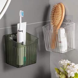 Hộp đựng đồ nhà tắm, phòng bếp đa năng bằng nhựa trong suốt kèm miếng dán tường A1Ti0 9