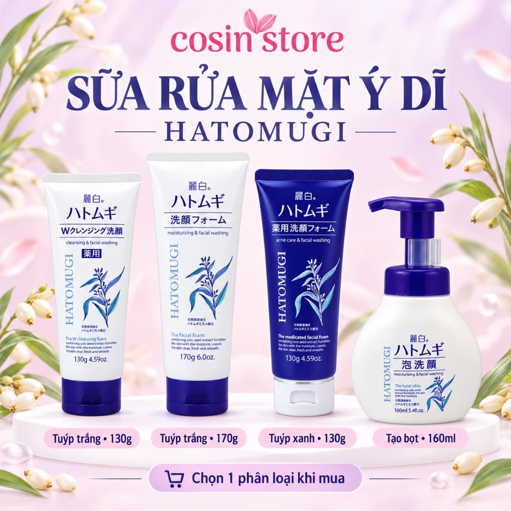 Sữa Rửa Mặt Ý Dĩ Hatomugi Naturie 130g,170g,160ml Nhật Bản - Cleasing & facial washing