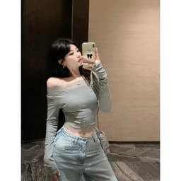 Áo thun kiểu nữ lệch vai tay dài viền ren mùa đông ấm, Áo lệch vai nữ phối ren chất thun tăm mịn ôm body tôn dáng RY44 5