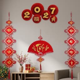 🧧 [TẶNG KÈM MÓC TREO] Combo Trang Trí Tết 2027 Trọn Bộ Quạt Giấy Câu Đối Khánh Chữ 3D Phông Nền Siêu Đẹp 📸 T574 8