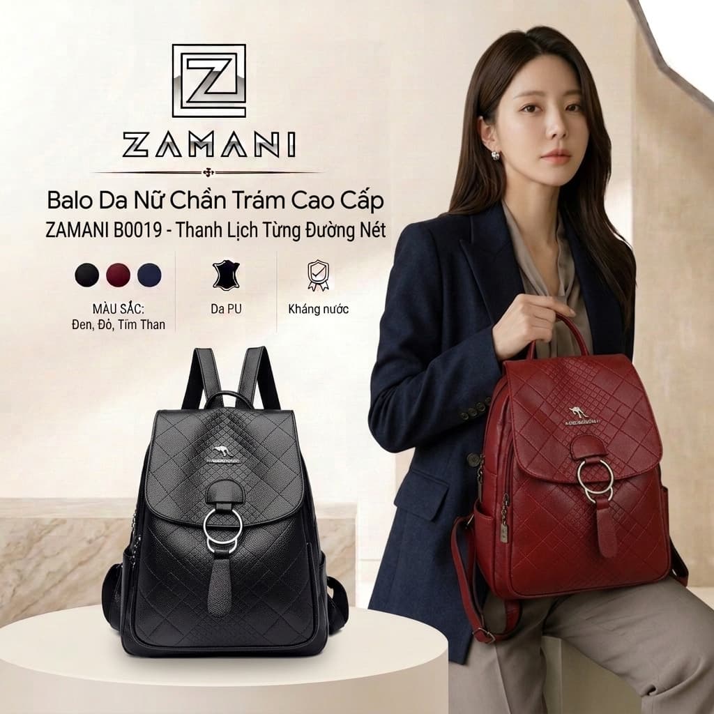 Balo Nữ Hot Da PU Mềm Thích Hợp Đi Học, Đi Chơi Có Móc, Ngăn Kéo, Nội Địa Trung Móc Khóa Tròn ZAMANI BAG Nhập Khẩu B0019