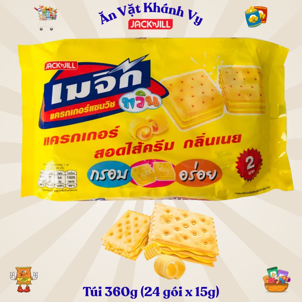 Bánh Quy Giòn Magic Thái Lan Kẹp Bơ Sữa Phô Mai Túi 360g (24 gói x 15g) - HÀNG CHÍNH HÃNG