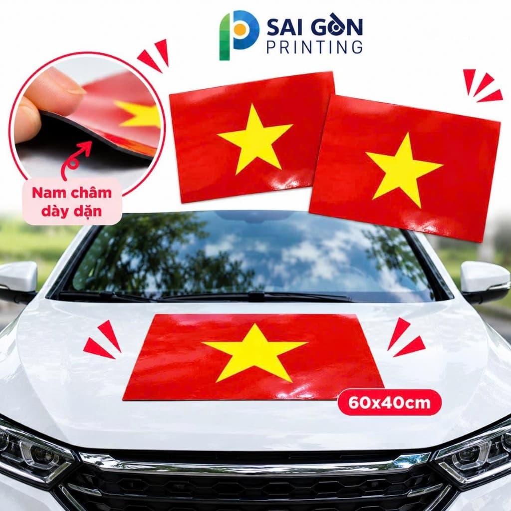 [SGP] Decal Nam Châm Cờ Việt Nam Đế Trắng Cao Cấp Chống Trầy, Trang Trí Ô Tô (60x40cm)