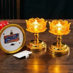 Sét 2 Đèn Thờ Hoa Sen Dùng Pin AA, Đèn Thờ Trang Trí Ban Thần Tài - Gia Tiên - Thờ Phật 2