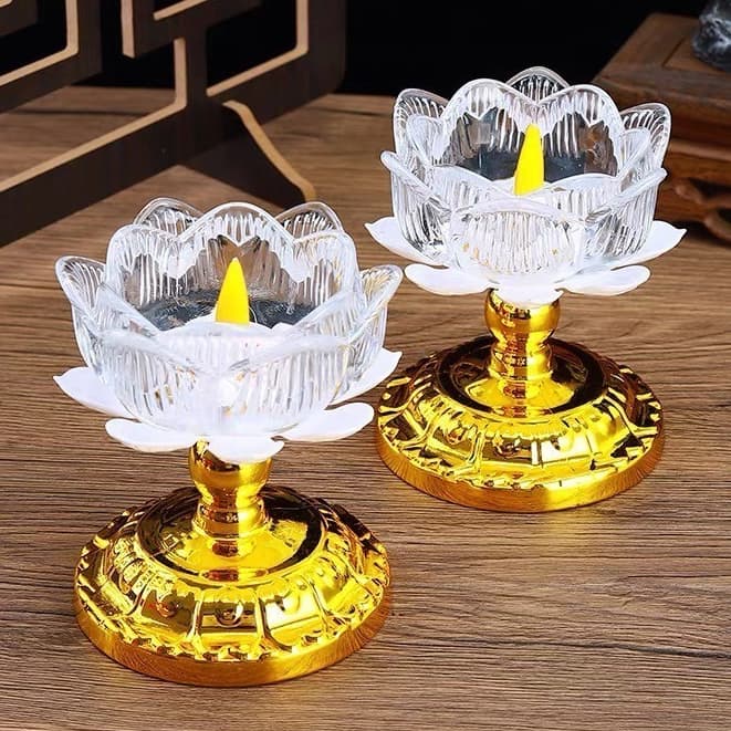 Sét 2 Đèn Thờ Hoa Sen Dùng Pin AA, Đèn Thờ Trang Trí Ban Thần Tài - Gia Tiên - Thờ Phật