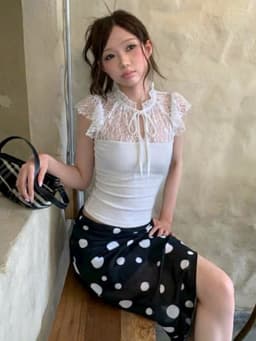 Áo Cánh Tiên Phối Ren Hoa LYNLUX - Áo Kiểu Nữ Chất Rip Cotton Phối Ren Đan Cổ Phong Cách Tiểu Thư Sang Chảnh 8