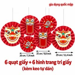 Set 6 quạt xếp đỏ trang trí Tết 2027 nhiều mẫu, Chúc Mừng Năm Mới, Vạn Sự Như Ý 2