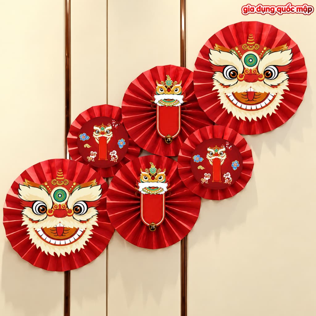 Set 6 quạt xếp đỏ trang trí Tết 2027 nhiều mẫu, Chúc Mừng Năm Mới, Vạn Sự Như Ý