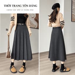 🌷 CHÂN VÁY DẠ XẾP LY DÁNG DÀI HÀN QUỐC – THANH LỊCH, TÔN DÁNG, THỜI TRANG THU ĐÔNG 1