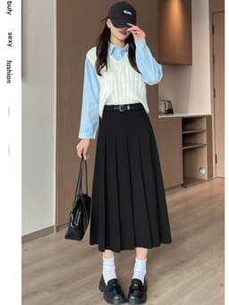 🌷 Chân Váy Dạ Xếp Ly Dáng Dài Màu Đen Phong Cách Hàn Quốc Thanh Lịch #6655 4