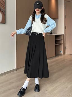 🌷 Chân Váy Dạ Xếp Ly Dáng Dài Hàn Quốc, Chân Váy Dạ Xòe Xếp Ly Bản Lớn Phong Cách Vintage Thu Đông Nữ 3