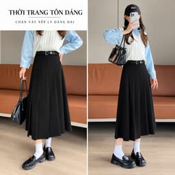 🌷 Chân Váy Dạ Xếp Ly Dáng Dài Nữ Phong Cách Hàn Quốc Vintage Thanh Lịch Dễ Phối Đồ #6655 1
