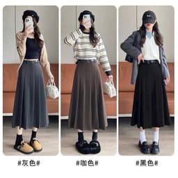 🌷 Chân Váy Dạ Xếp Ly Dáng Dài Màu Đen Phong Cách Hàn Quốc Thanh Lịch Thu Đông #6655 2