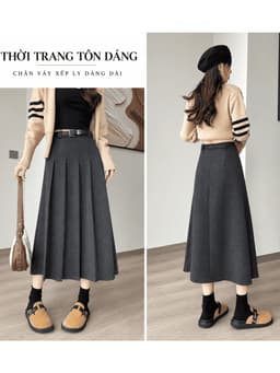 🌷 Chân Váy Dạ Xếp Ly Dáng Dài Màu Đen Phong Cách Hàn Quốc Thanh Lịch #6655 10
