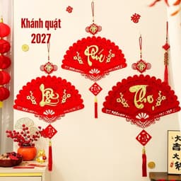 Combo 3 chữ Phúc-Lộc-Thọ hình quạt hình thoi, khánh treo tết ý nghĩa, câu đối trang trí Tết 2027 tặng mơc treo 1