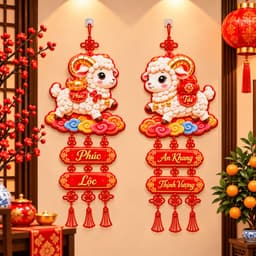 Bộ Đôi Dây Treo Trang Trí Tết 2027 Dán Cửa Hình Dê May Mắn, Phúc Lộc Tài, Câu Đối Chúc Mừng Năm Mới 5